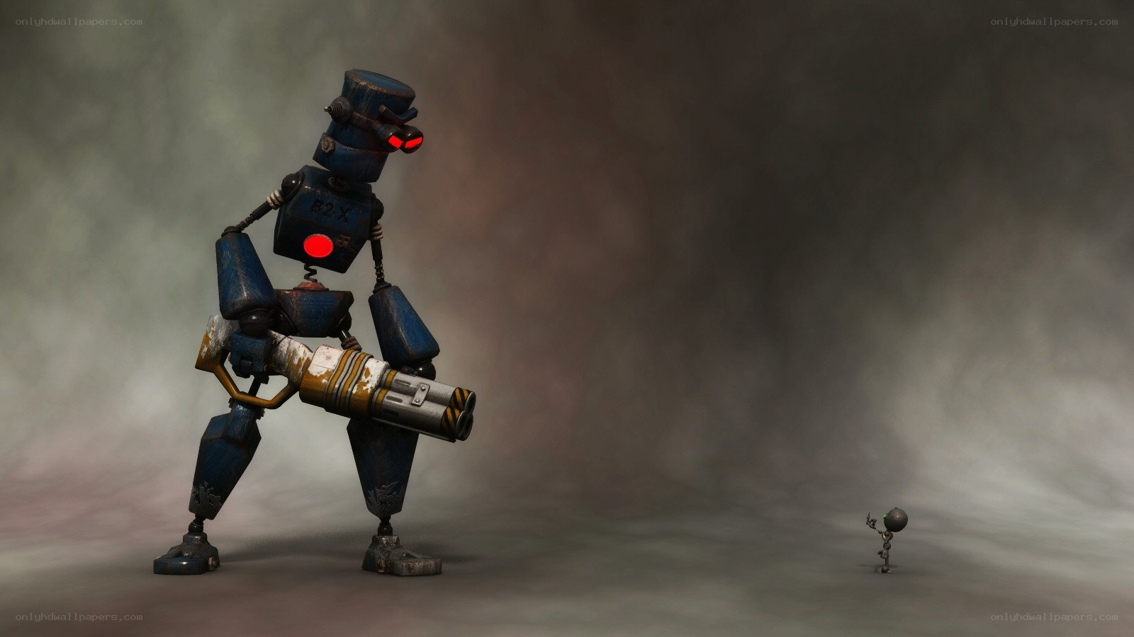 Robot and tiny figure in fog