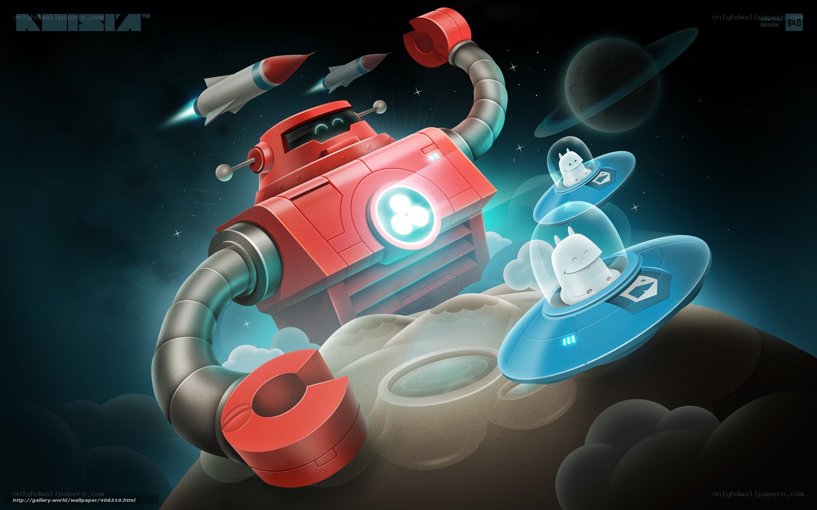 Robot and UFOs in space