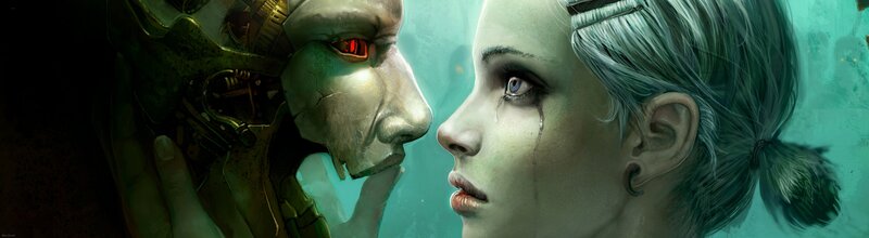 Robot and Woman Face-to-face — Green