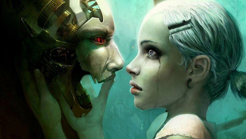 Robot and Woman Face-to-face