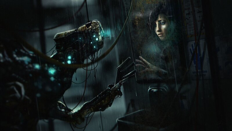 Robot and Woman in Glass