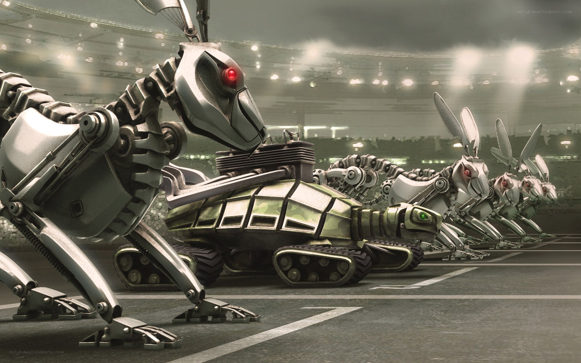 robot animals in stadium race