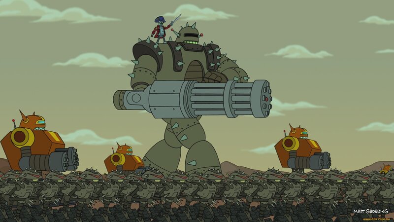 robot army marching scene
