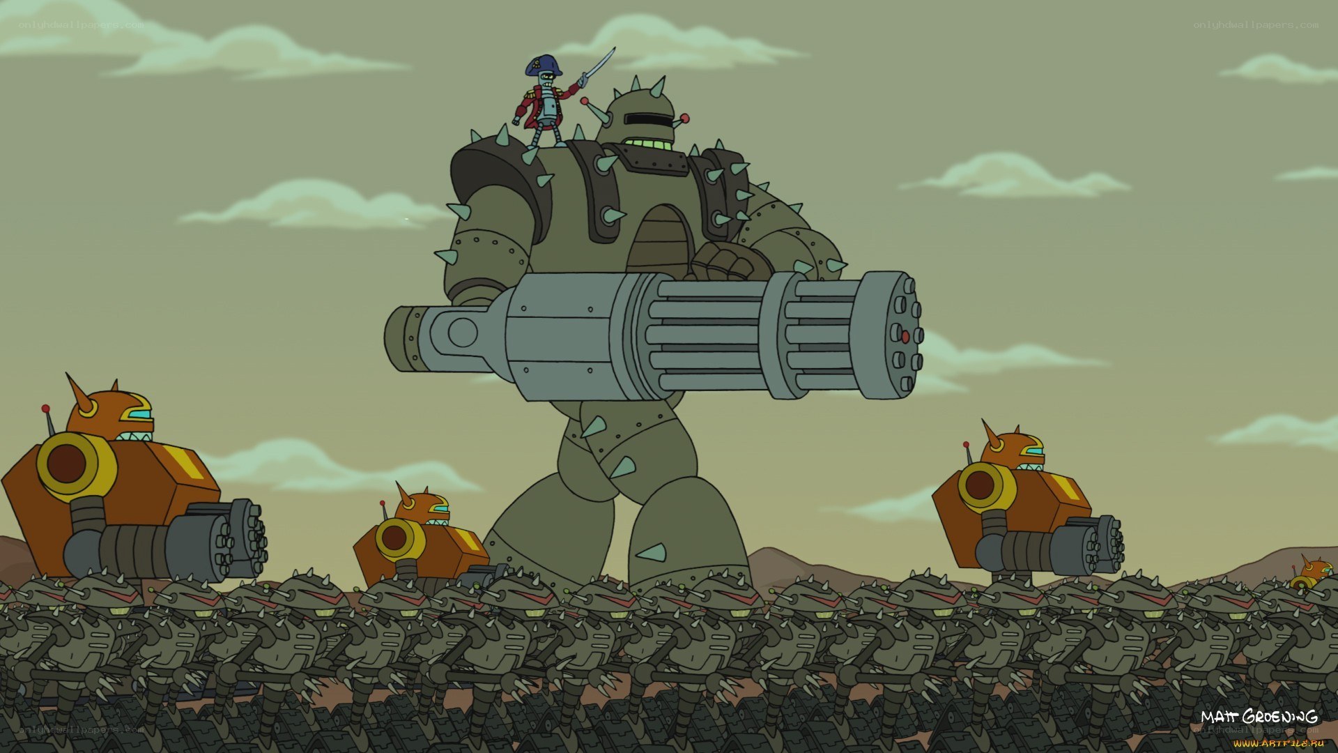 robot army marching scene
