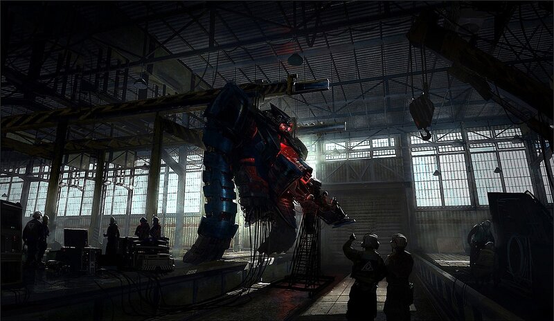 Robot assembly in industrial hall