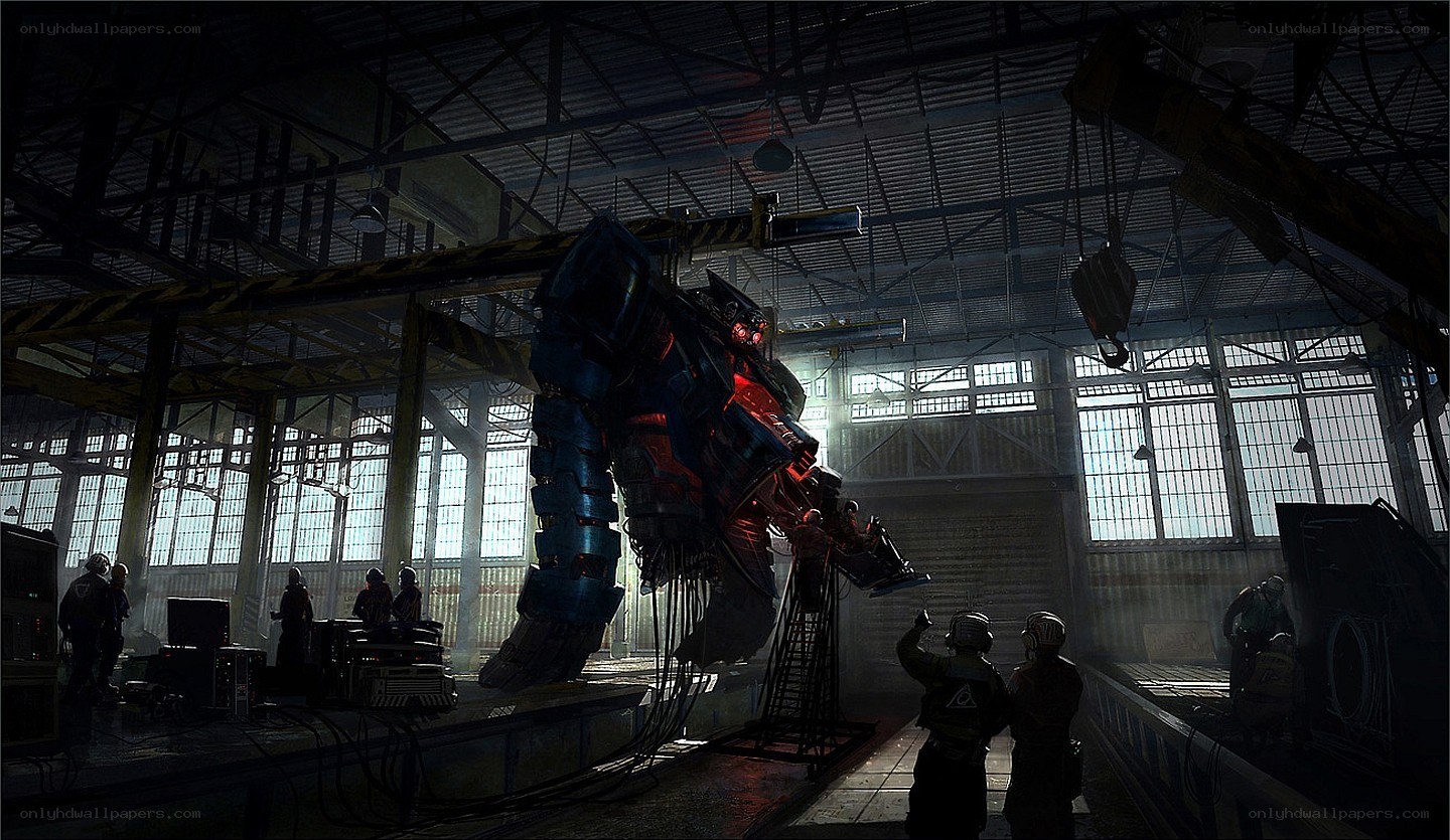 Robot assembly in industrial hall