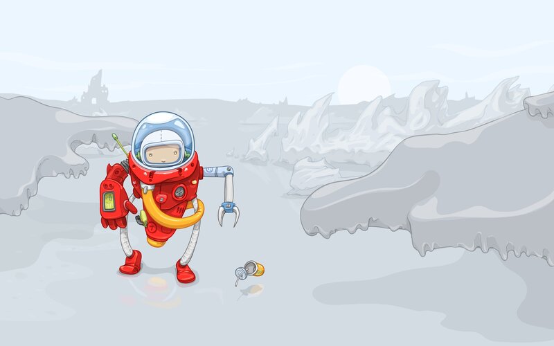 Robot Astronaut in Snow — Red