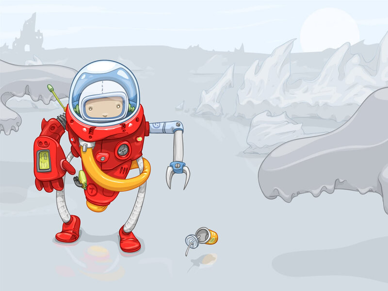 robot astronaut on alien planet