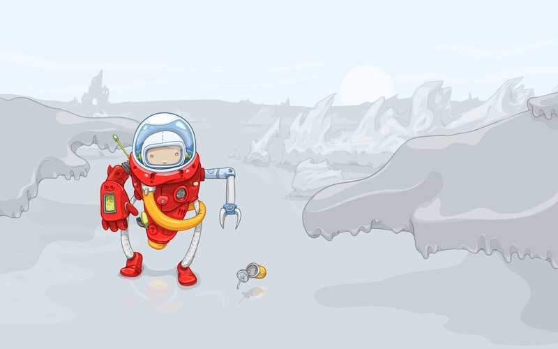 robot astronaut on alien planet