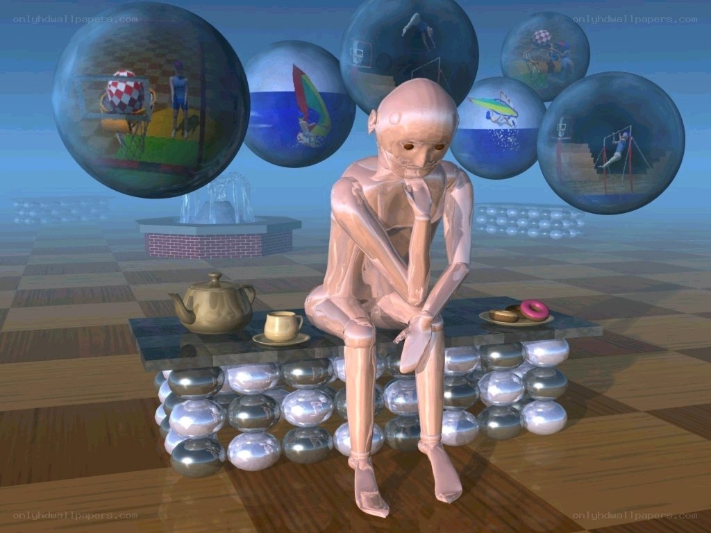 robot at a table with bubbles