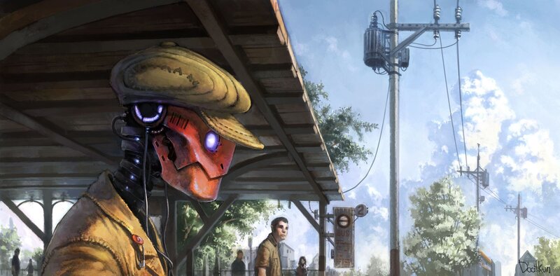 Robot at Bus Stop — Blue