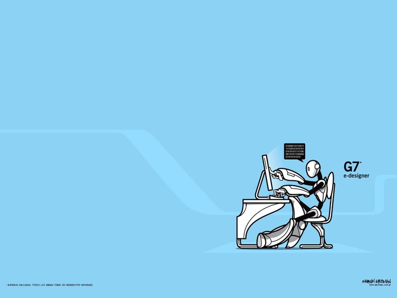 robot at computer desk