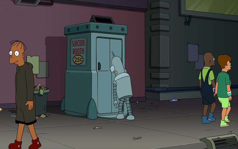 Robot at suicide booth