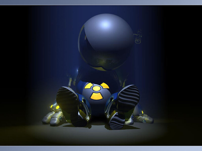 robot baby in dark room