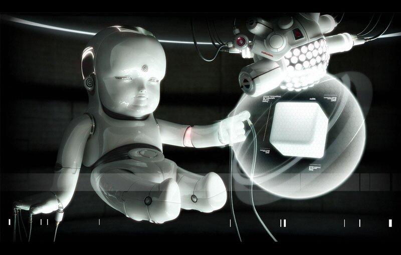 Robot Baby in Lab — White