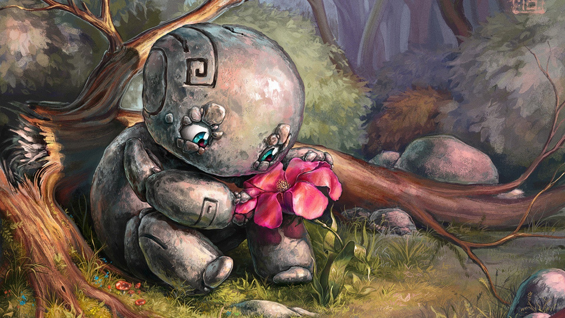 robot baby with flower