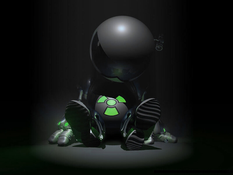 robot baby with glowing symbol