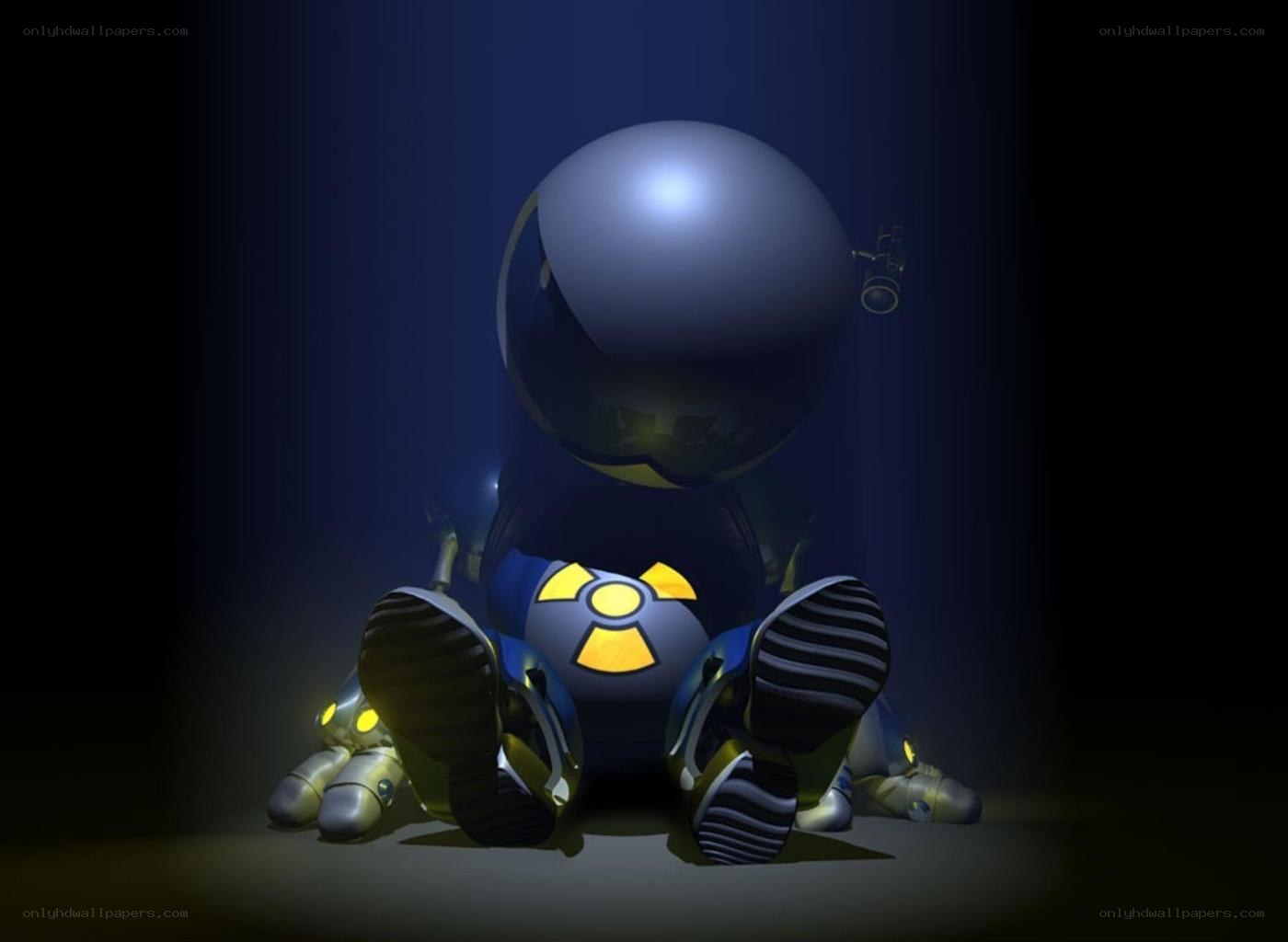 robot baby with radiation symbol