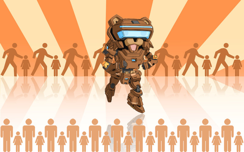 robot bear in crowd
