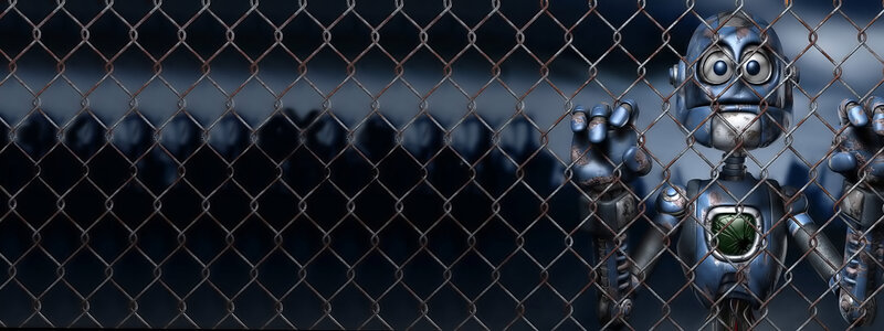 Robot Behind Chain-link Fence