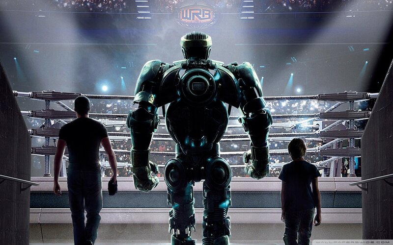 Robot Boxer in Ring — Black, Dramatic, Night