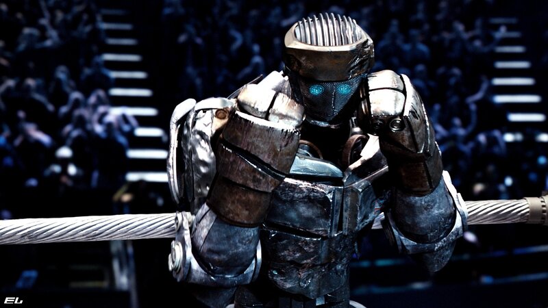 Robot Boxer in Ring — Black, Dramatic