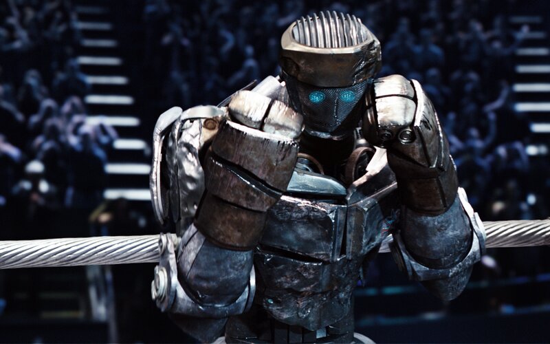 Robot Boxer in Ring — Gray, Dramatic, Night