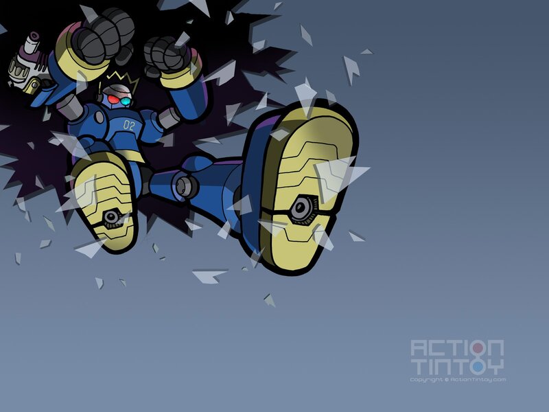 robot breaking through wall