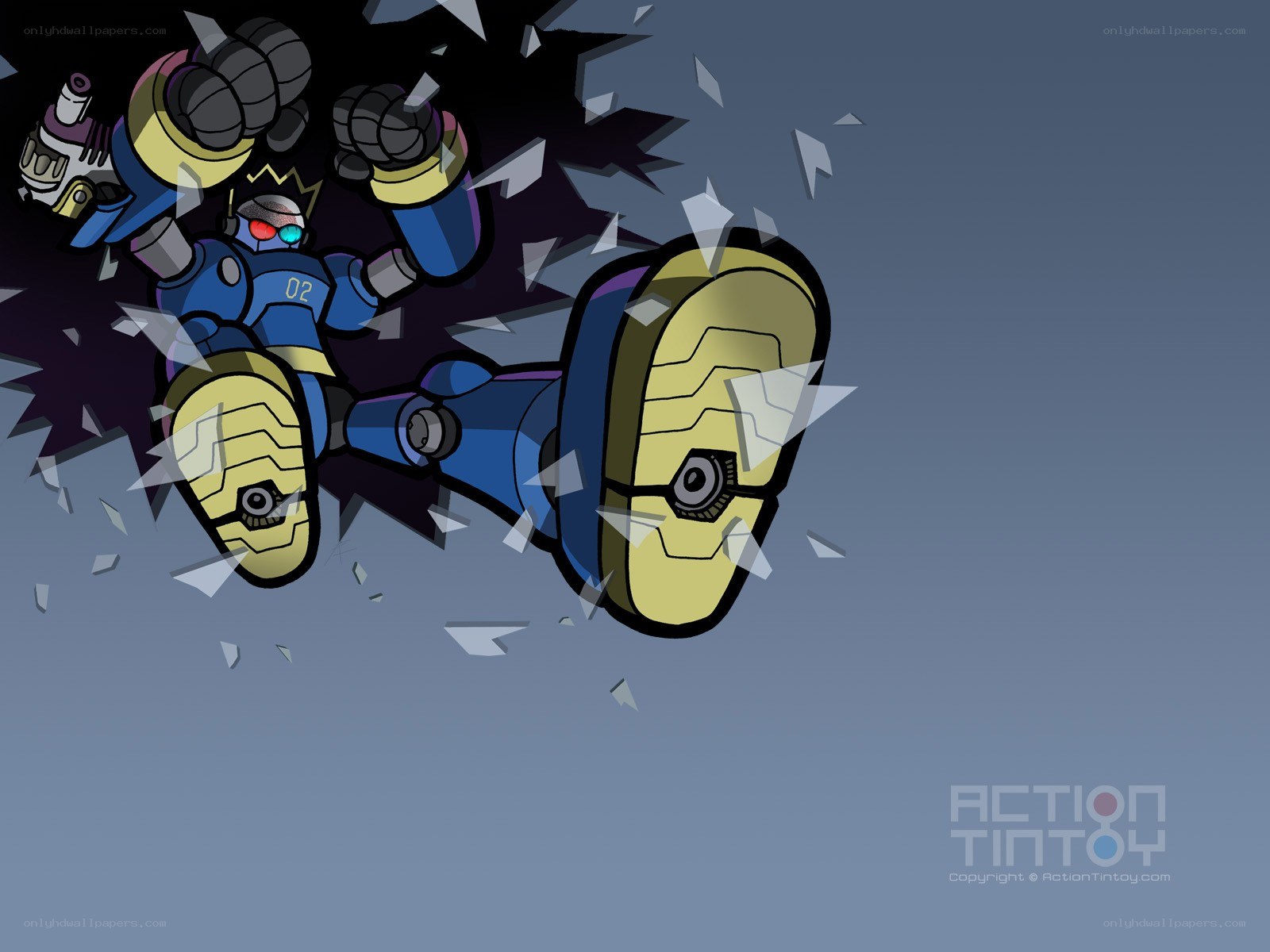 robot breaking through wall