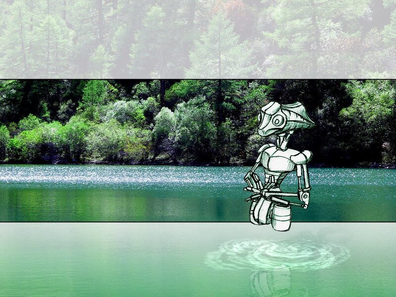 robot by a lake