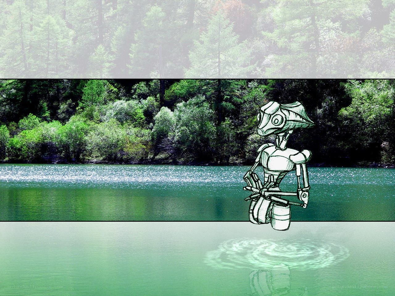 robot by a lake