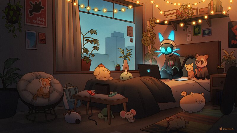 Robot Cat on Bed