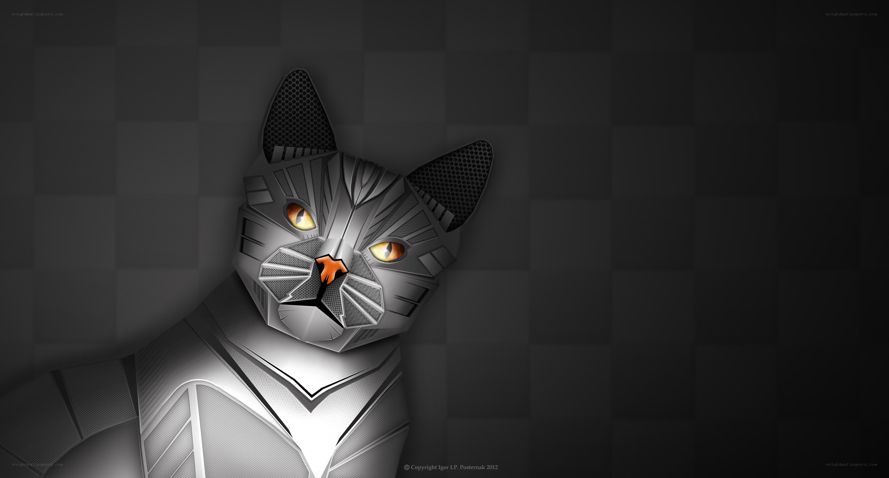 robot cat on checkered background