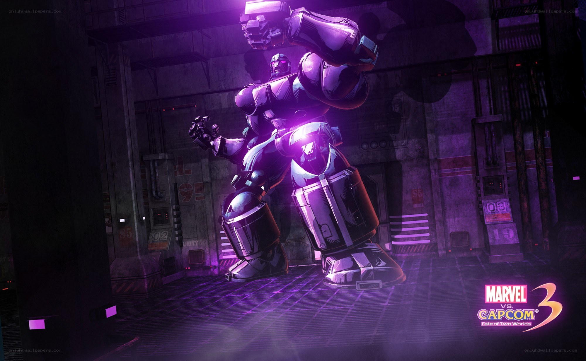 robot character in purple lighting