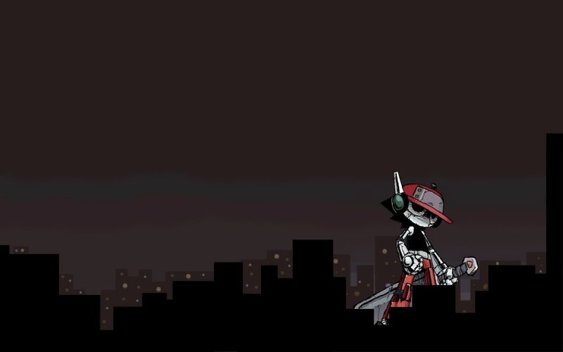 robot character on rooftop