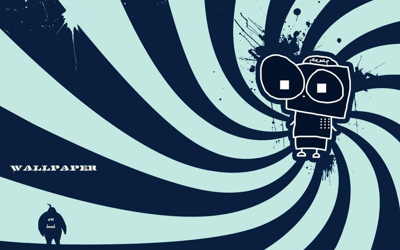 robot character on spiral background