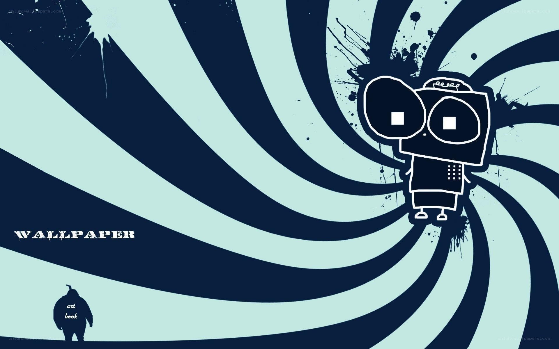 robot character on spiral background