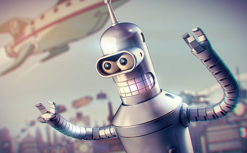 Robot Character with Arms Raised