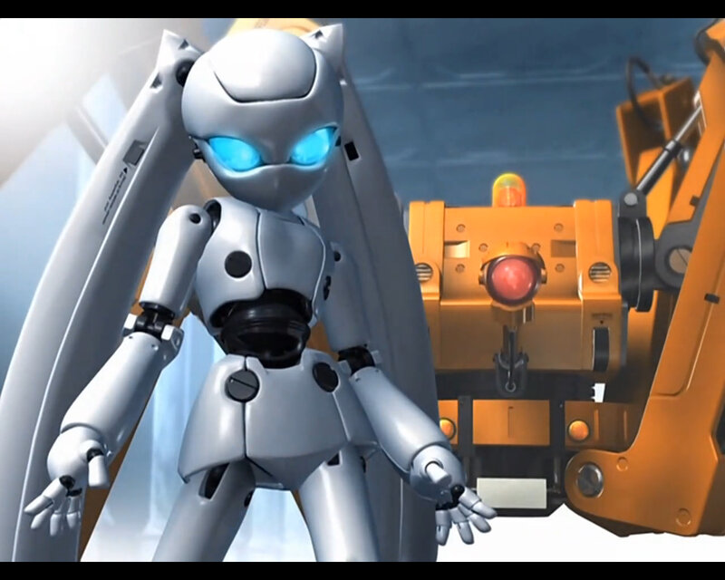 robot character with blue eyes