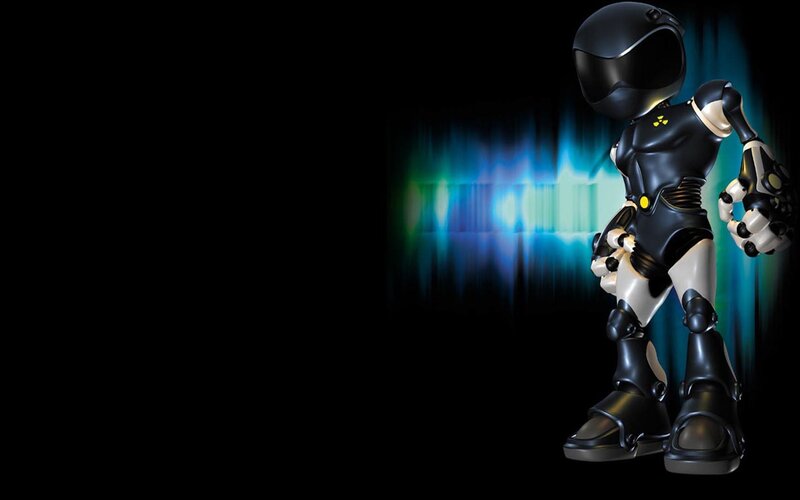 robot character with glowing background