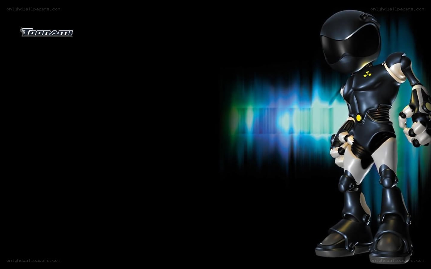 robot character with glowing background
