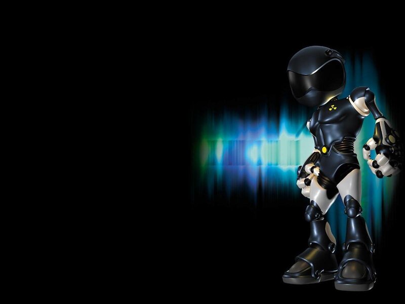 robot character with glowing background