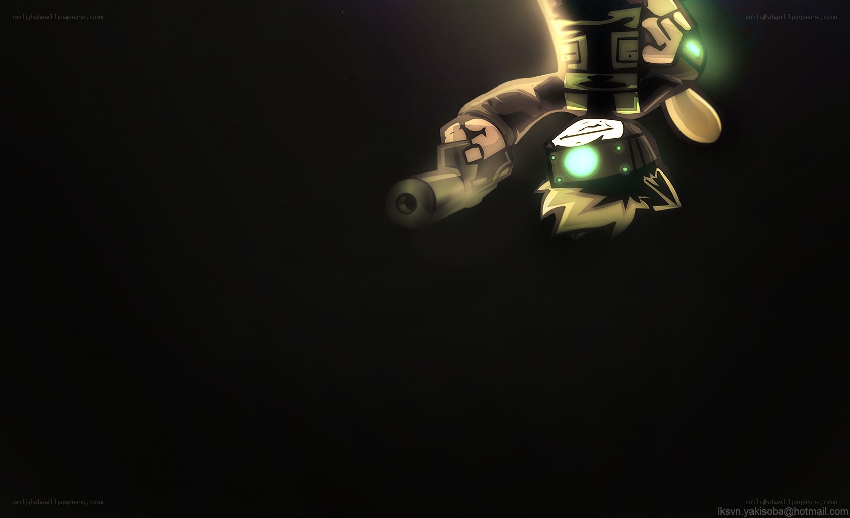 robot character with glowing green lights