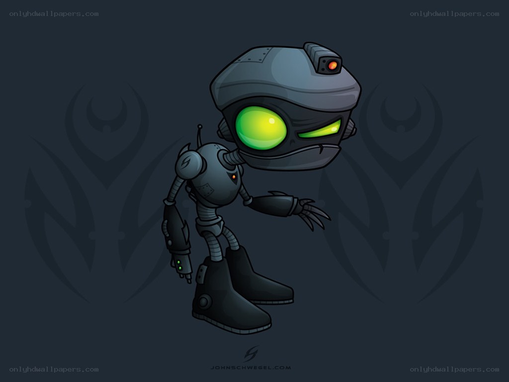 robot character with green eyes