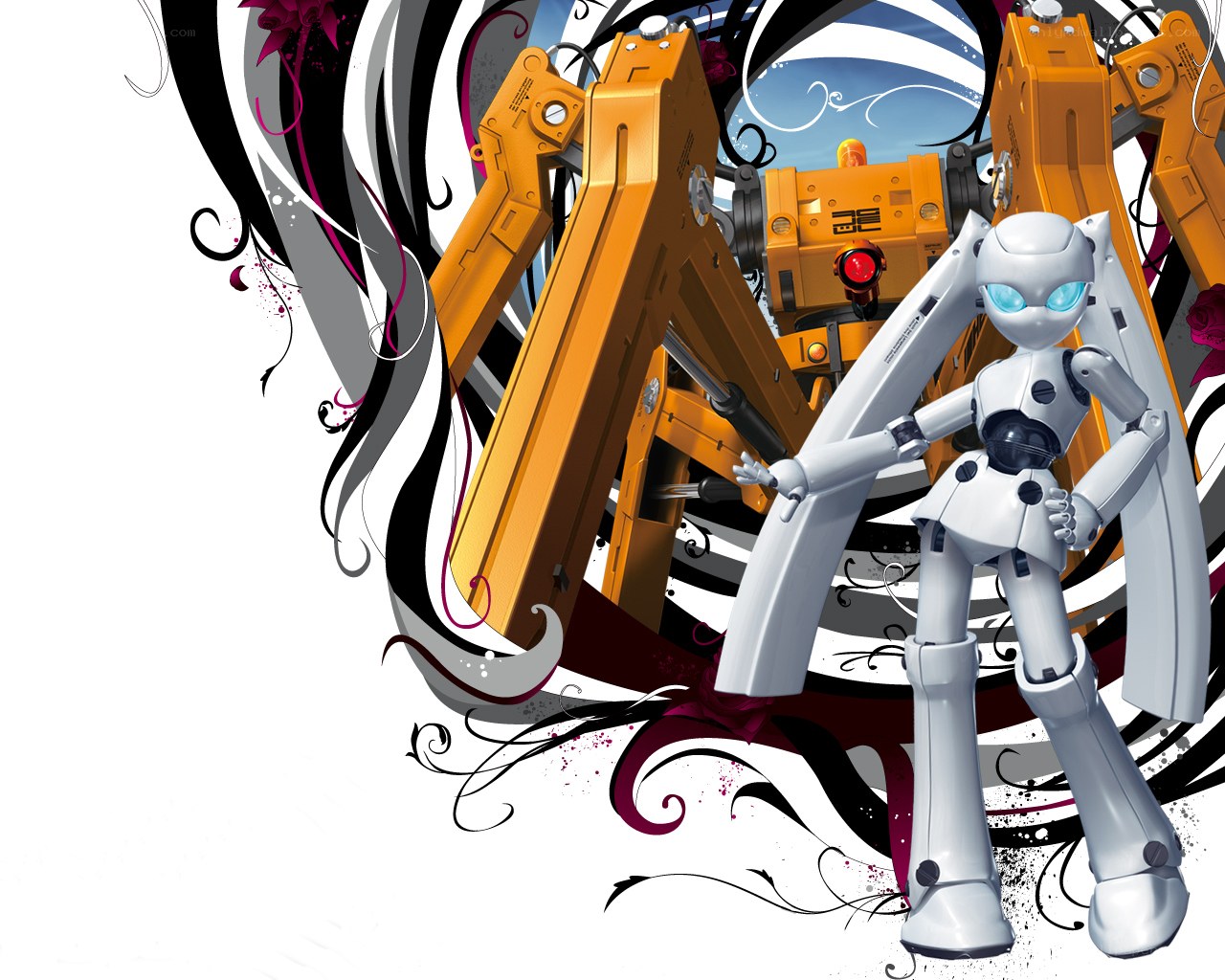 robot character with mechanical arms