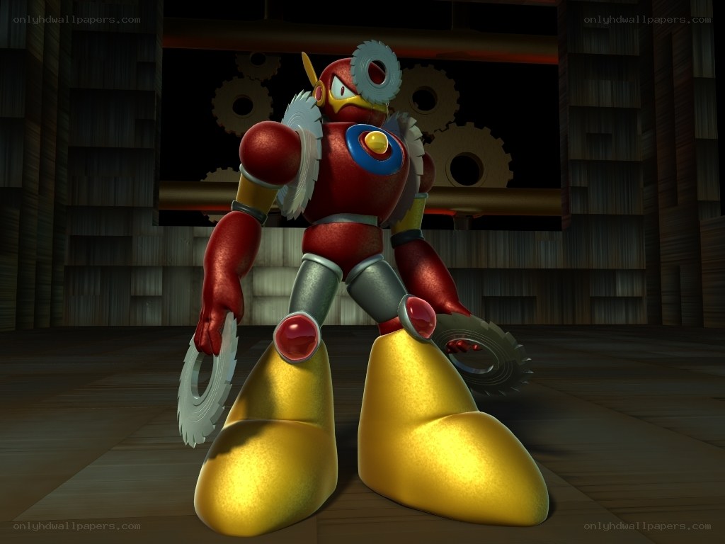 Robot character with saw blades