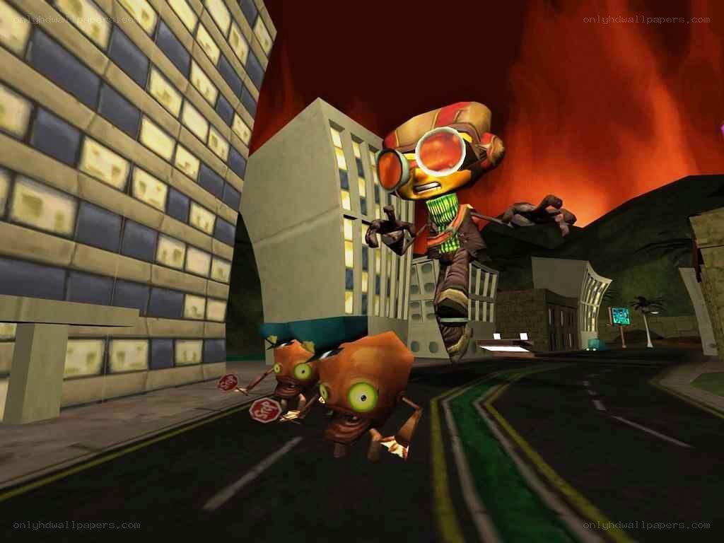robot characters in city scene