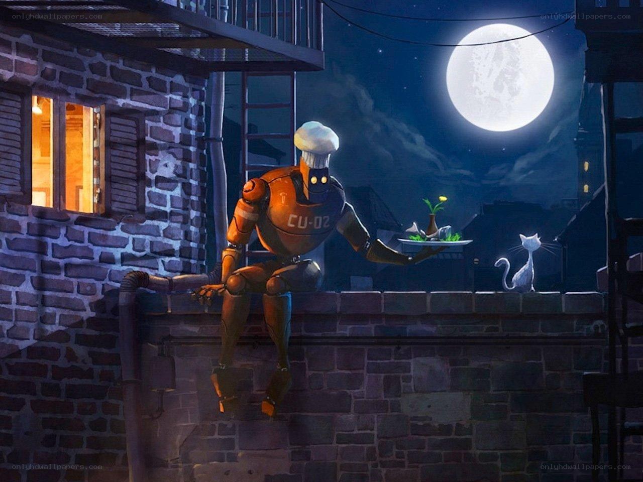 Robot chef on a rooftop