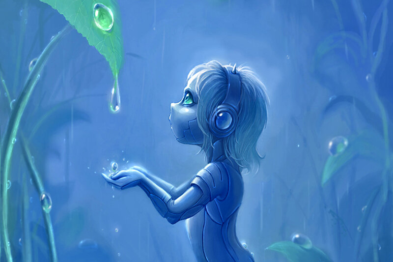 Robot Child in Rain