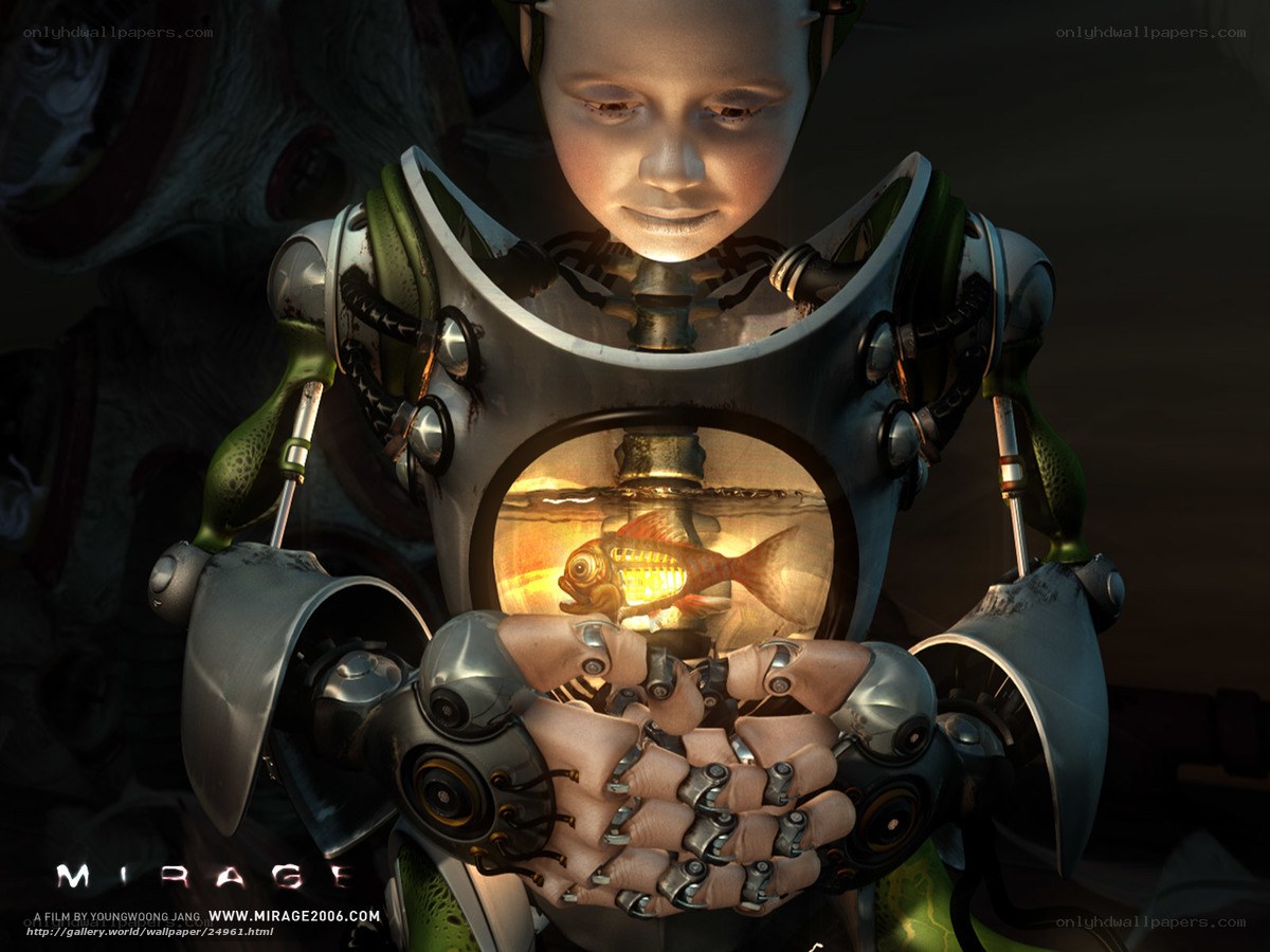 robot child with fish tank